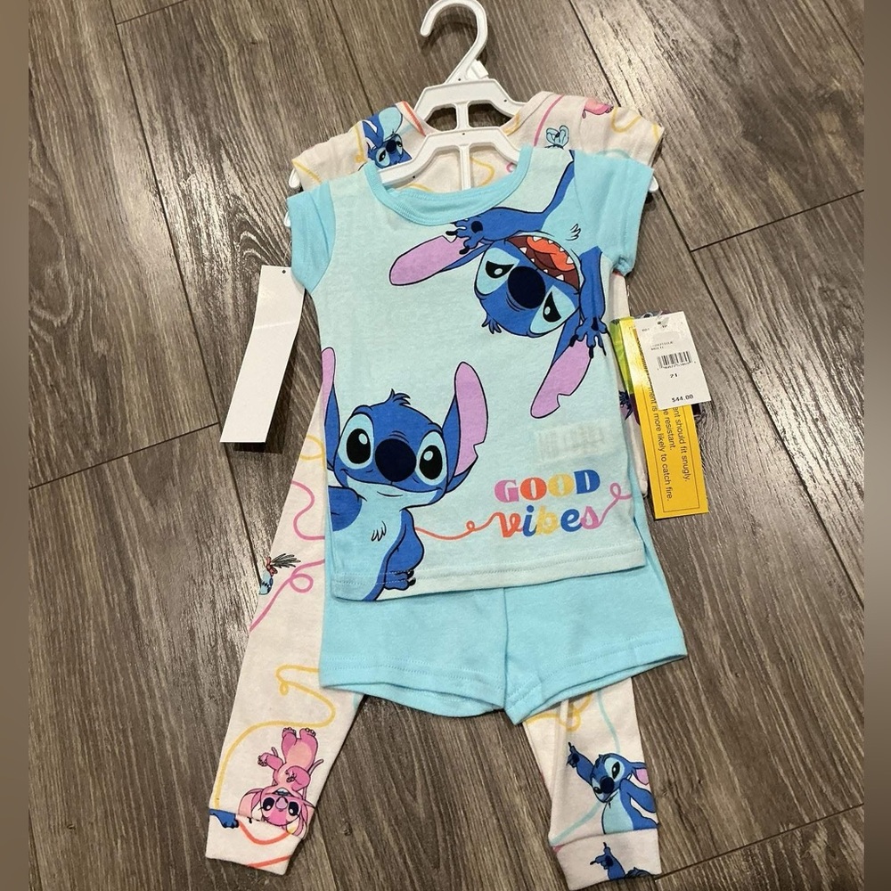 New Disney Lilo & Stitch Girls' Light Blue 'Good Vibes' Pajama Set